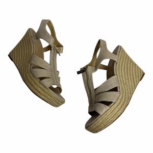 MICHAEL MICHAEL KORS WOMEN'S BERKLEY WEDGE PALE GOLD 8.5 ZIPPER HEELS